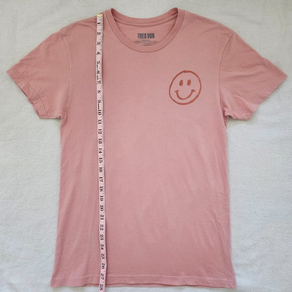 Theo Von Smiley Face Graphic Tee Men's S Dusty Pink Cotton Streetwear - Picture 5 of 8